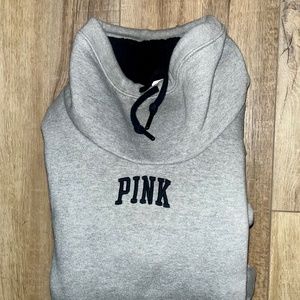 PINK Victoria Secret PINK Size M Grey Sweatshirt Black Sherpa Lined Pullover